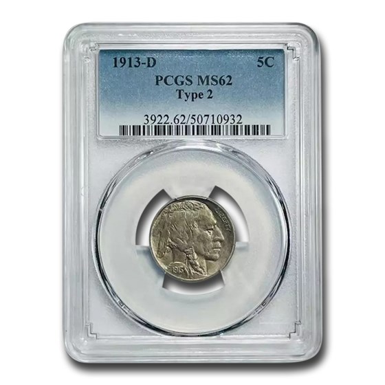 1913-D Buffalo Nickel Type-II MS-62 PCGS 1913-D Buffalo Nickel Type-II MS-62 PCGS