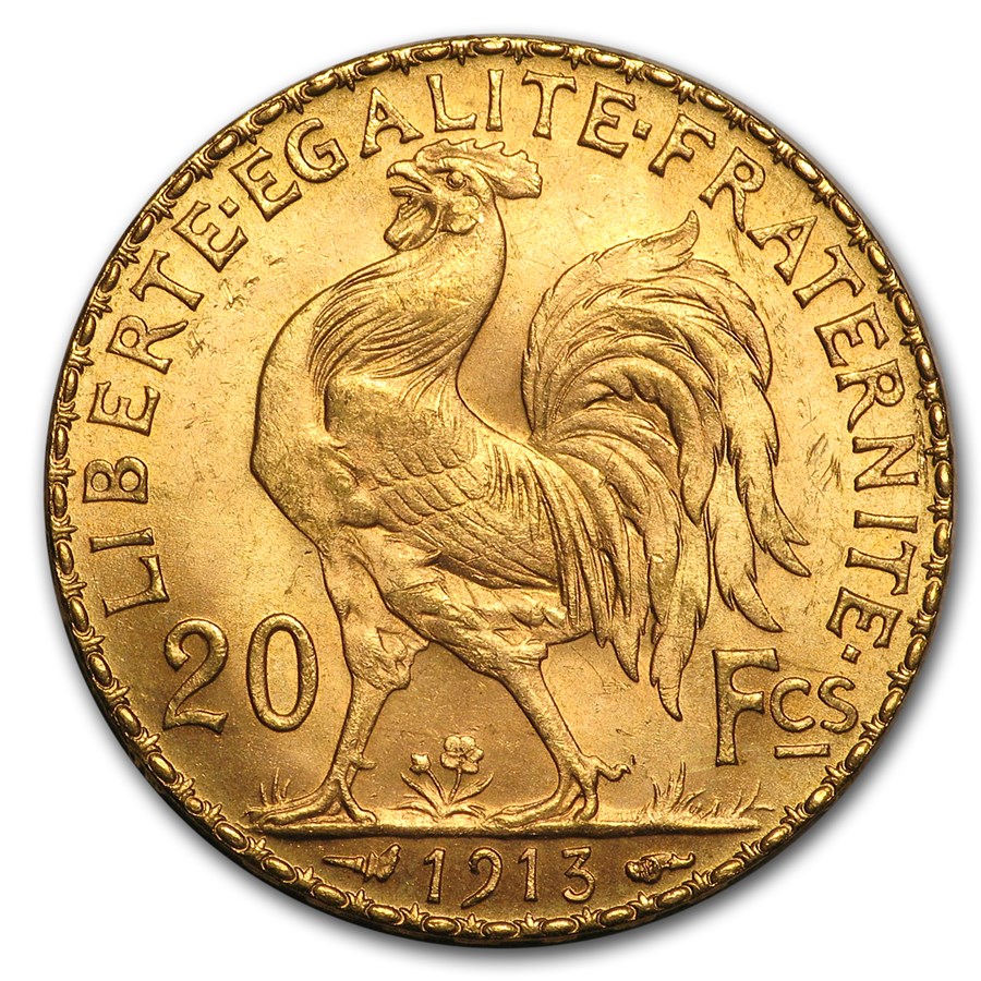1913 France Gold 20 Francs Rooster BU
