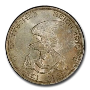 1913 Germany Silver 3 Mark MS-63 PCGS