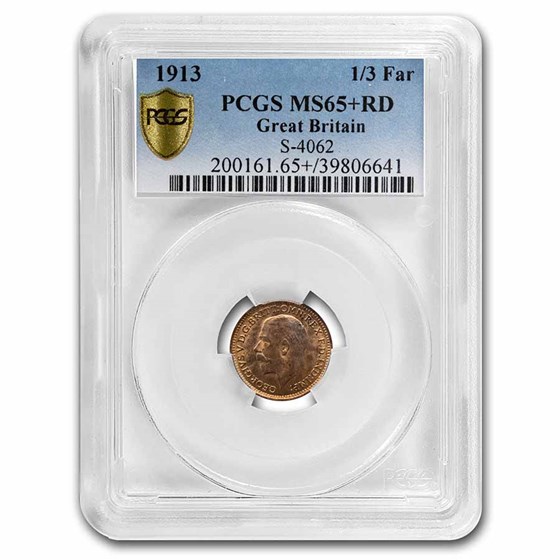 1913 Great Britain Bronze 1/3 Farthing George V MS-65+ PCGS
