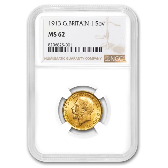 1913 Great Britain Gold Sovereign George V MS-62 NGC 1913 Great Britain Gold Sovereign George V MS-62 NGC