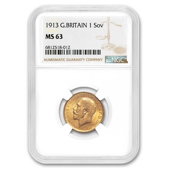 1913 Great Britain Gold Sovereign George V MS-63 NGC 1913 Great Britain Gold Sovereign George V MS-63 NGC