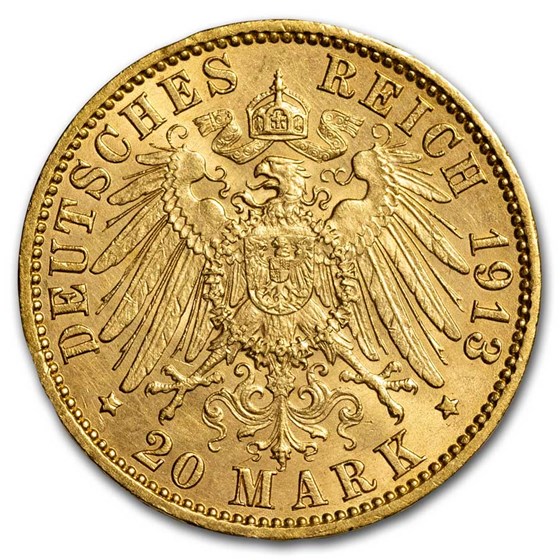 1913-J Germany Free City of Hamburg Gold 20 Mark BU 1913-J Germany Free City of Hamburg Gold 20 Mark BU