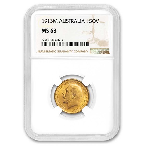 1913-M Australia Gold Sovereign George V MS-63 NGC 1913-M Australia Gold Sovereign George V MS-63 NGC