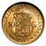 1913 Netherlands Gold 10 Gulden Wilhelmina I MS-63 NGC