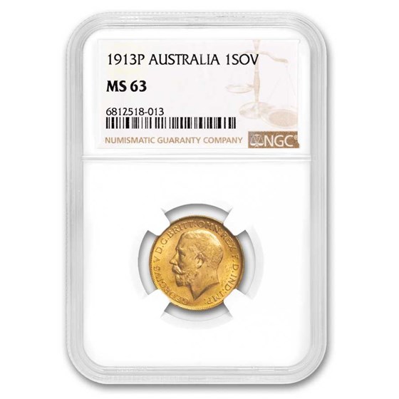 1913-P Australia Gold Sovereign George V MS-63 NGC 1913-P Australia Gold Sovereign George V MS-63 NGC