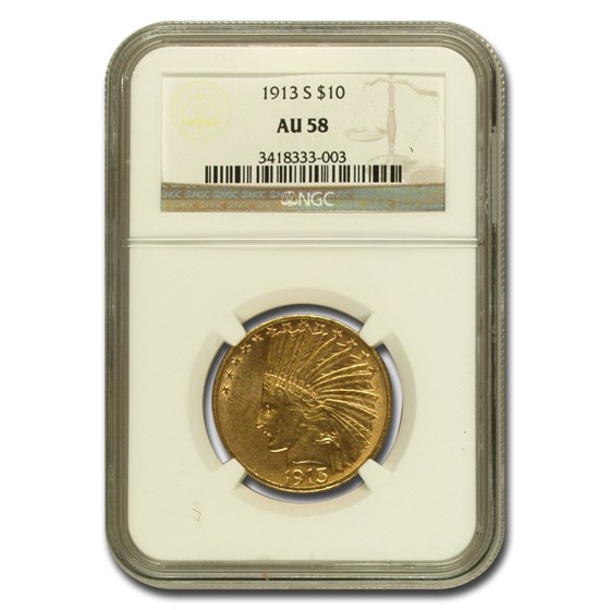 1913-S $10 Indian Gold Eagle AU-58 NGC 1913-S $10 Indian Gold Eagle AU-58 NGC