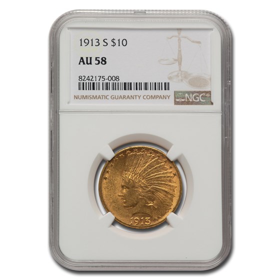 1913-S $10 Indian Gold Eagle AU-58 NGC 1913-S $10 Indian Gold Eagle AU-58 NGC
