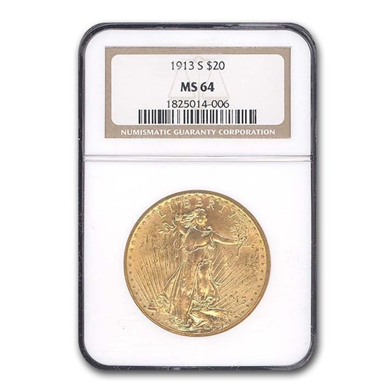 1913-S $20 Saint-Gaudens Gold Double Eagle MS-64 NGC 1913-S $20 Saint-Gaudens Gold Double Eagle MS-64 NGC