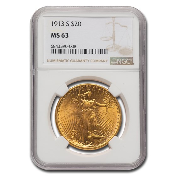 1913-S $20 St Gaudens Gold Double Eagle MS-63 NGC 1913-S $20 St Gaudens Gold Double Eagle MS-63 NGC