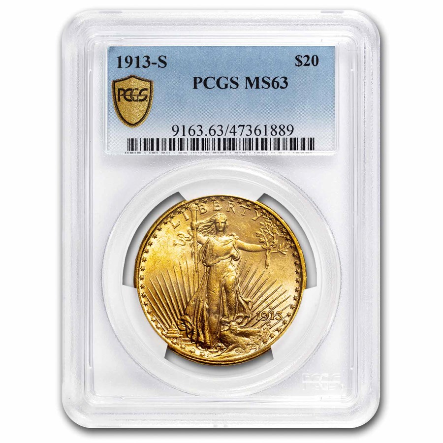1913-S $20 St Gaudens Gold Double Eagle MS-63 PCGS