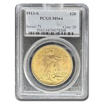 1913-S $20 St Gaudens Gold Double Eagle MS-64 PCGS