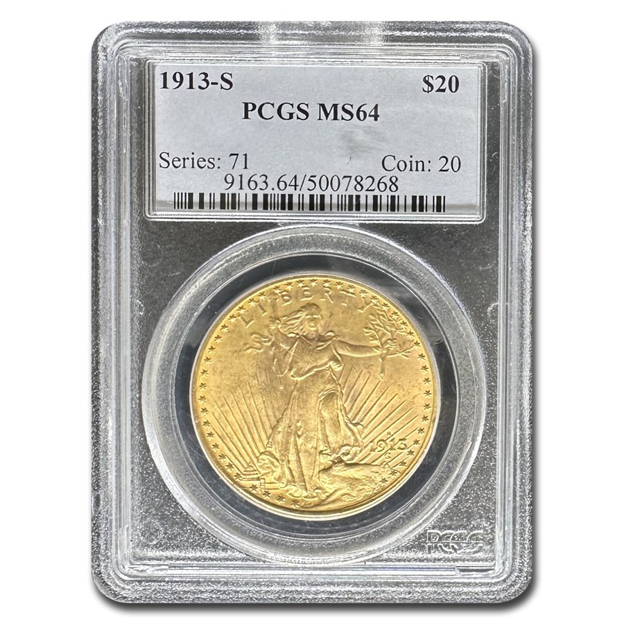 1913-S $20 St Gaudens Gold Double Eagle MS-64 PCGS