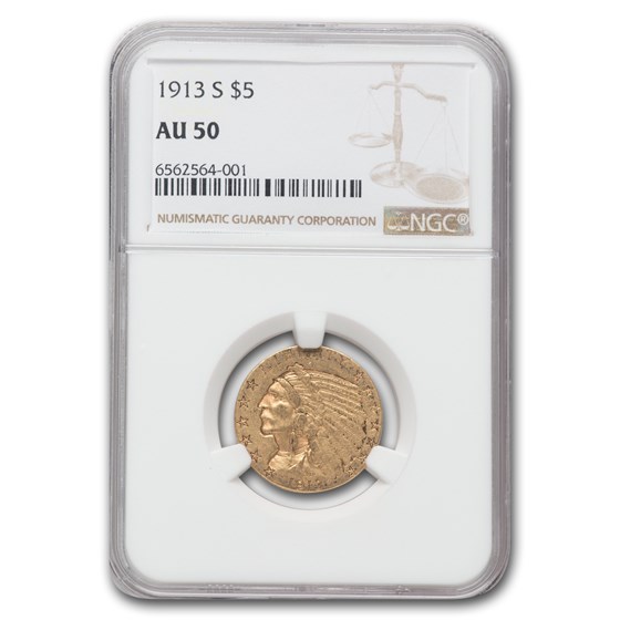 1913-S $5 Indian Gold Half Eagle AU-50 NGC
