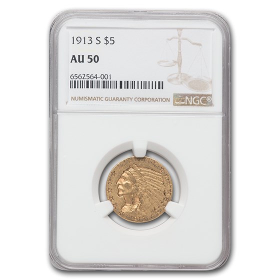 1913-S $5 Indian Gold Half Eagle AU-50 NGC 1913-S $5 Indian Gold Half Eagle AU-50 NGC