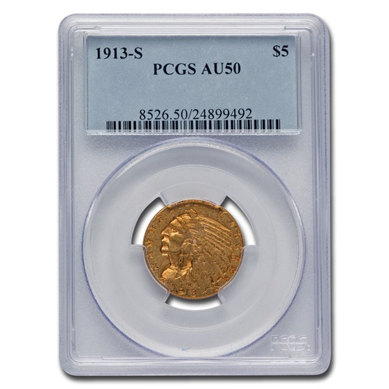 1913-S $5 Indian Gold Half Eagle AU-50 PCGS 1913-S $5 Indian Gold Half Eagle AU-50 PCGS