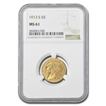 1913-S $5 Indian Gold Half Eagle MS-61 NGC