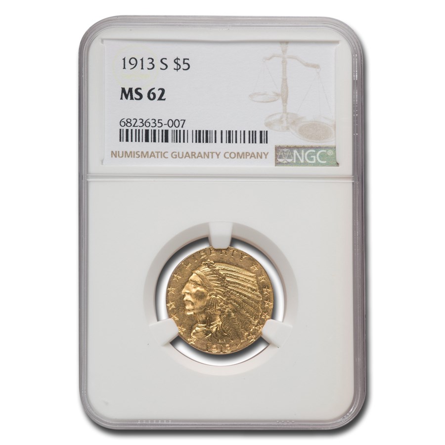 1913-S $5 Indian Gold Half Eagle MS-62 NGC