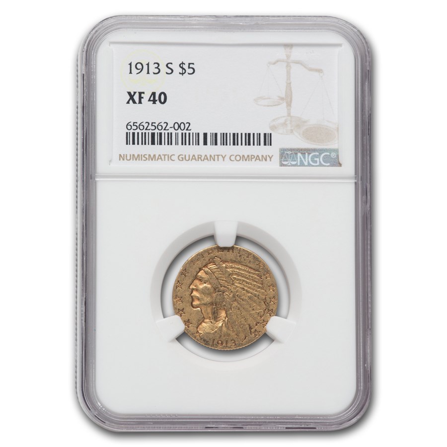 1913-S $5 Indian Gold Half Eagle XF-40 NGC