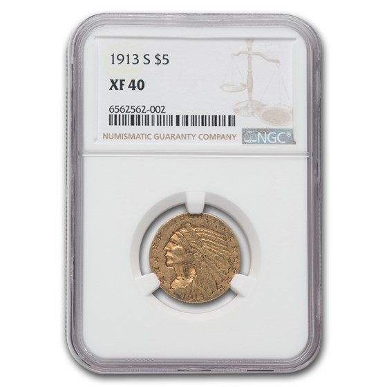 1913-S $5 Indian Gold Half Eagle XF-40 NGC 1913-S $5 Indian Gold Half Eagle XF-40 NGC