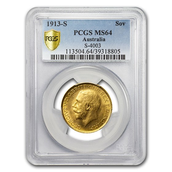 1913-S Australia Gold Sovereign George V MS-64 PCGS 1913-S Australia Gold Sovereign George V MS-64 PCGS