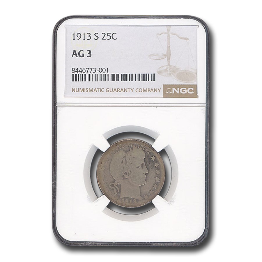 1913-S Barber Quarter AG-03 NGC