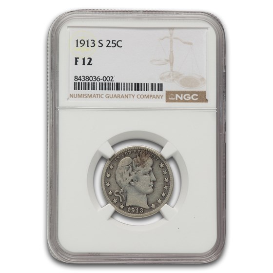 1913-S Barber Quarter F-12 NGC