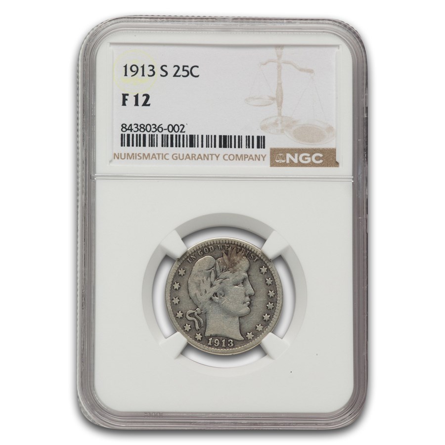 1913-S Barber Quarter F-12 NGC
