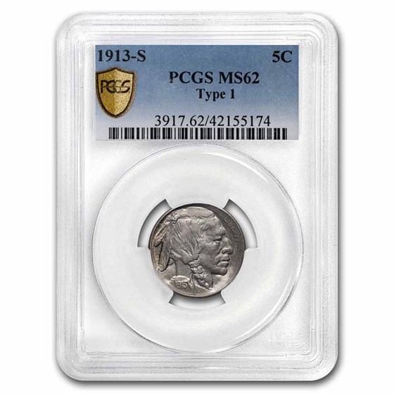 1913-S Buffalo Nickel Type-I MS-62 PCGS 1913-S Buffalo Nickel Type-I MS-62 PCGS
