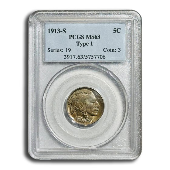 1913-S Buffalo Nickel Type-I MS-63 PCGS 1913-S Buffalo Nickel Type-I MS-63 PCGS