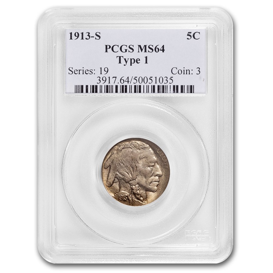 1913-S Buffalo Nickel Type-I MS-64 PCGS