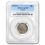 1913-S Buffalo Nickel Type-II AU-50 PCGS