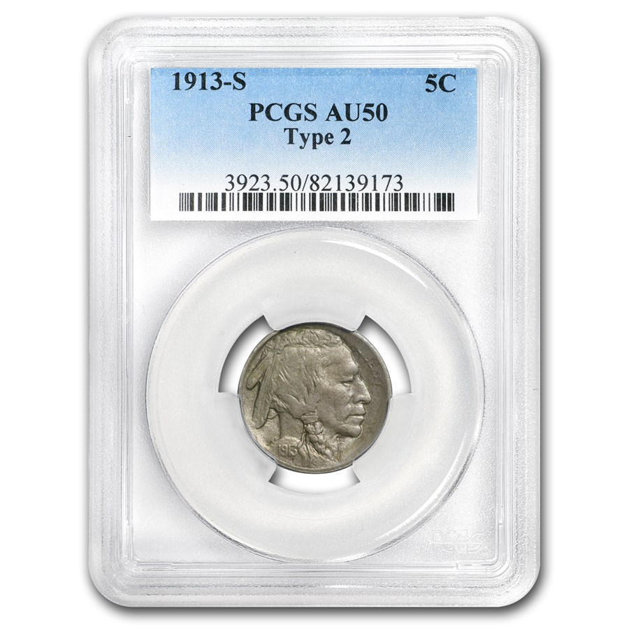 1913-S Buffalo Nickel Type-II AU-50 PCGS