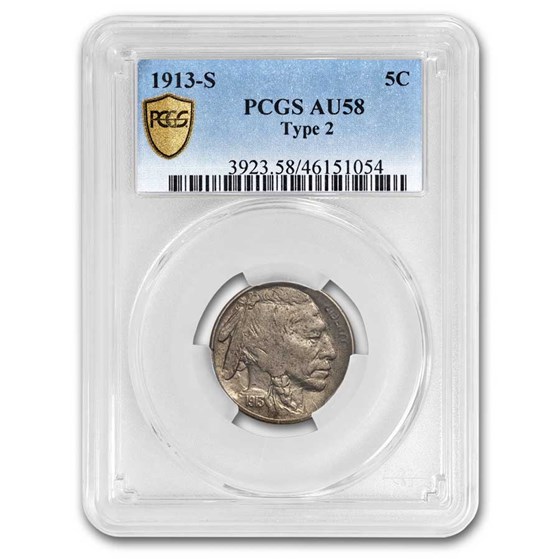 1913-S Buffalo Nickel Type-II AU-58 PCGS 1913-S Buffalo Nickel Type-II AU-58 PCGS