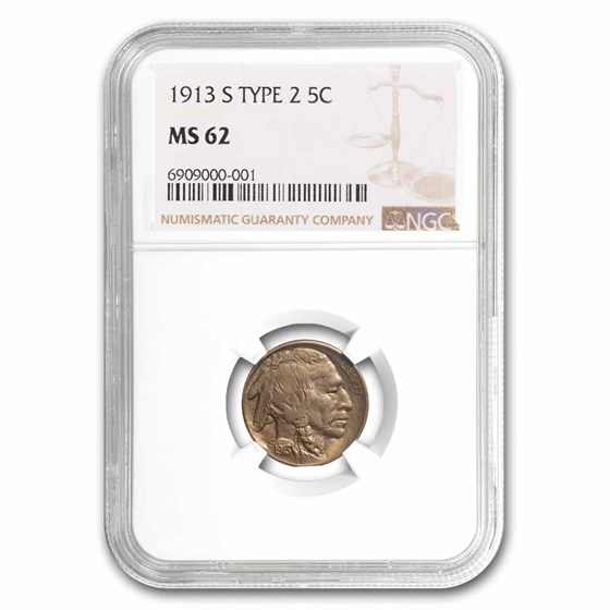 1913-S Buffalo Nickel Type-II MS-62 NGC 1913-S Buffalo Nickel Type-II MS-62 NGC