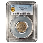 1913-S Buffalo Nickel Type-II MS-64 PCGS