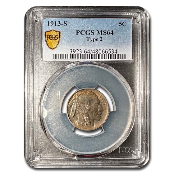 1913-S Buffalo Nickel Type-II MS-64 PCGS 1913-S Buffalo Nickel Type-II MS-64 PCGS