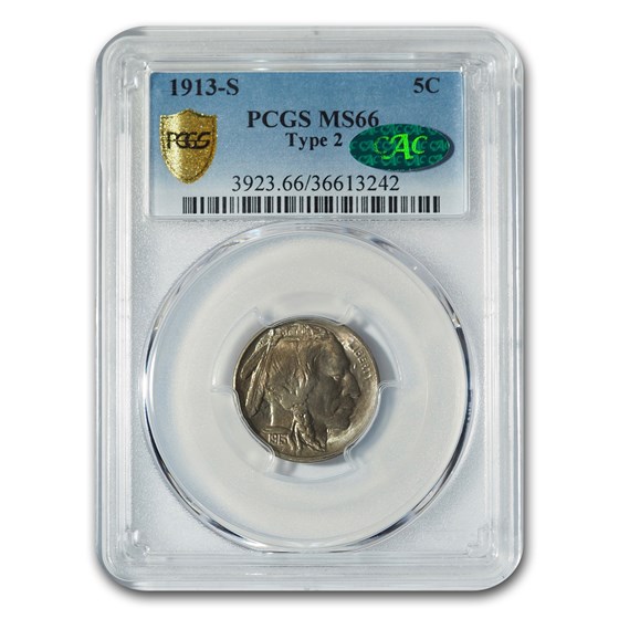 1913-S Buffalo Nickel Type-II MS-66 PCGS CAC 1913-S Buffalo Nickel Type-II MS-66 PCGS CAC