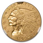 1914 $2.50 Indian Gold Quarter Eagle AU-58 NGC
