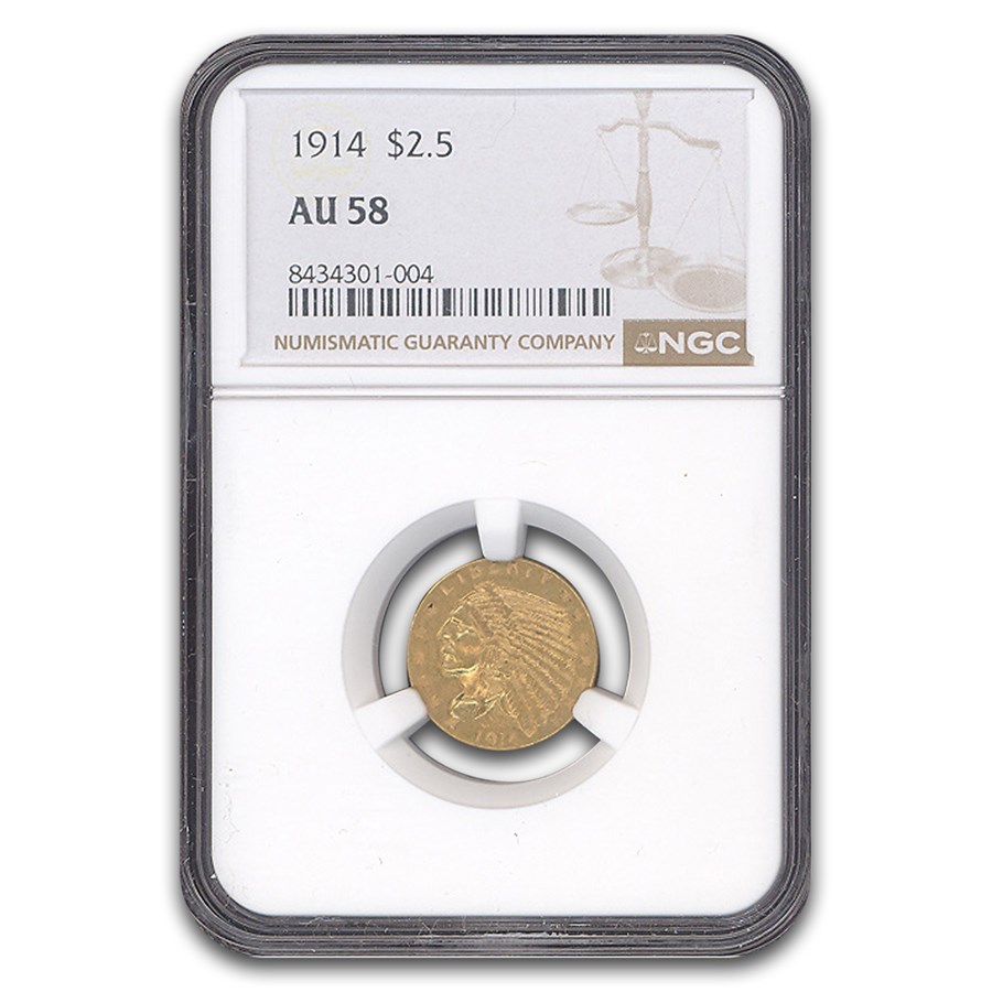 1914 $2.50 Indian Gold Quarter Eagle AU-58 NGC