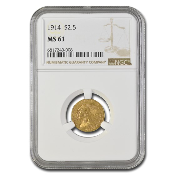1914 $2.50 Indian Gold Quarter Eagle MS-61 NGC 1914 $2.50 Indian Gold Quarter Eagle MS-61 NGC