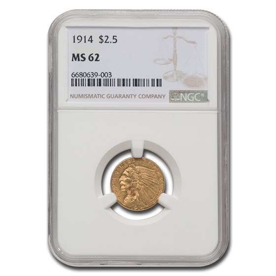 1914 $2.50 Indian Gold Quarter Eagle MS-62 NGC 1914 $2.50 Indian Gold Quarter Eagle MS-62 NGC