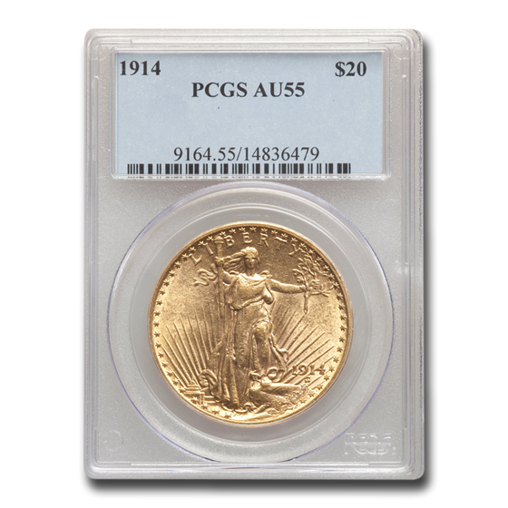 1914 $20 Saint-Gaudens Gold Double Eagle AU-55 PCGS 1914 $20 Saint-Gaudens Gold Double Eagle AU-55 PCGS