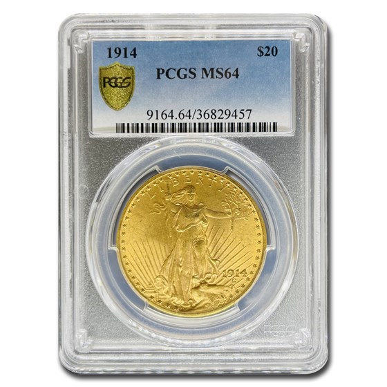 1914 $20 Saint-Gaudens Gold Double Eagle MS-64 PCGS