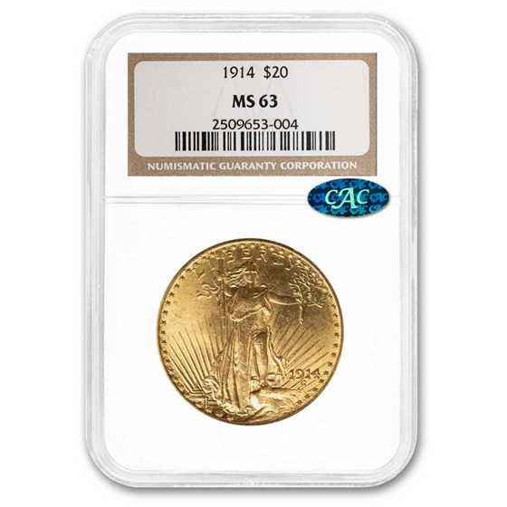 1914 $20 St Gaudens Gold Double Eagle MS-63 NGC CAC 1914 $20 St Gaudens Gold Double Eagle MS-63 NGC CAC