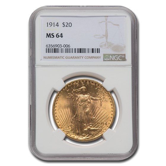 1914 $20 St Gaudens Gold Double Eagle MS-64 NGC 1914 $20 St Gaudens Gold Double Eagle MS-64 NGC