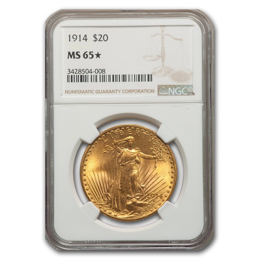 1914 $20 St Gaudens Gold Double Eagle MS-65* NGC