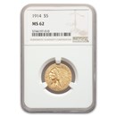 1914 $5 Indian Gold Half Eagle MS-62 NGC