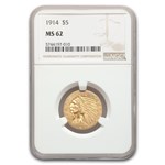 1914 $5 Indian Gold Half Eagle MS-62 NGC