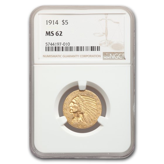 1914 $5 Indian Gold Half Eagle MS-62 NGC 1914 $5 Indian Gold Half Eagle MS-62 NGC